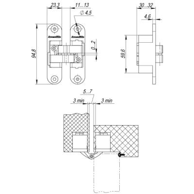 Петля скрытой установки U3D4200R SN правая (Architect 3D-ACH 40) мат. никель 40 кг