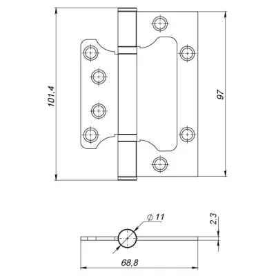 Петля универсальная без врезки IN4000W SN (100/P-2B 100x2,3) мат.никель