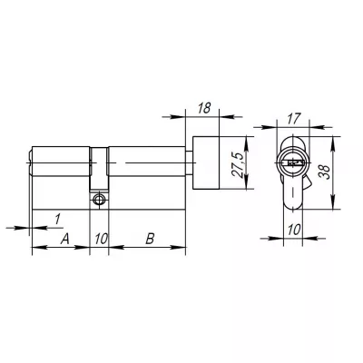 Цилиндровый механизм (AX202/60) AX2002Knob60 (25+10+25) CP хром с вертушкой