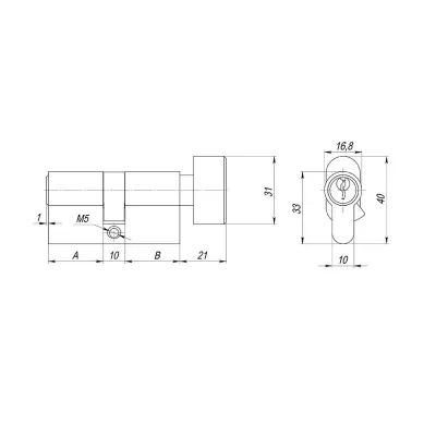 Цилиндровый механизм (AX102/60) AX1002Knob60 (25+10+25)/HD AB бронза 4Key с вертушкой